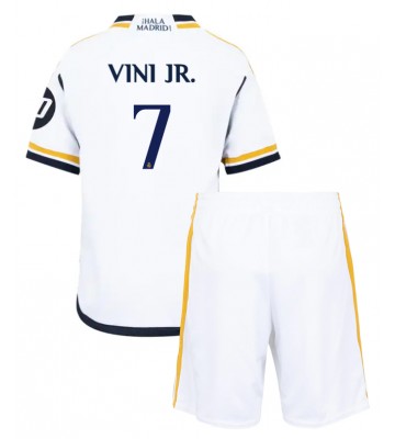 Real Madrid Vinicius Junior #7 Primera Equipación Niños 2023-24 Manga Corta (+ Pantalones cortos)